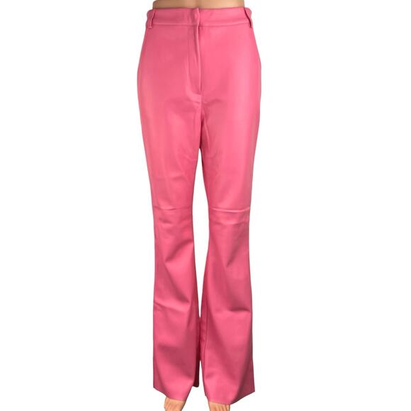 Meshki Pants - Meshki Women's Faux Leather Pink High Rise Tyra Straight Leg Regular Pants Sz M